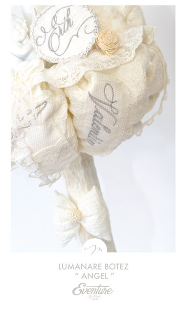 Lumanare de botez brodata cu aripi de inger, 65x4cm, Wings of cotton 1